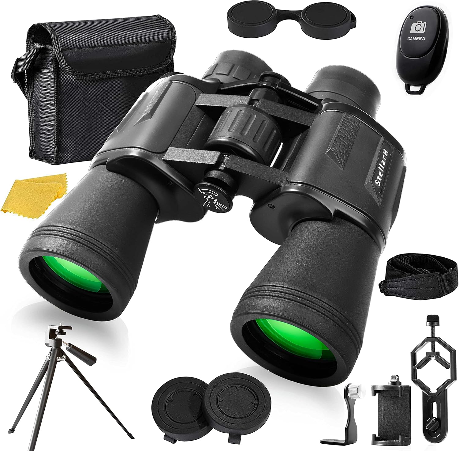 12x50 HD Full Size Binoculars for Adults with Photography Kit - Smartphone Adapter Universal Tripod Carrying Bag & Strap for Bird Watching Hunting Stargazing Sporting & Sightseeing : Camera & Photo