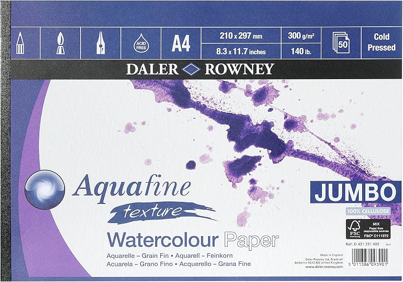 Daler Rowney Aquafine Textured Watercolour Paper Pad 300gsm A4 50 Sheets