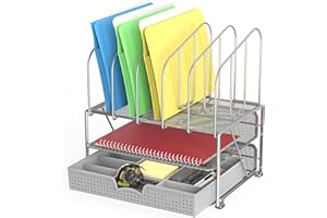 Deco Brothers Desk File Organizer with Letter Tray and 5 Upright File Stand, Silver