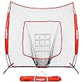 GoSports 7'x7' Baseball & Softball Practice Hitting & Pitching Net with Bow Frame, Carry Bag and Bonus Strike Zone, Great for