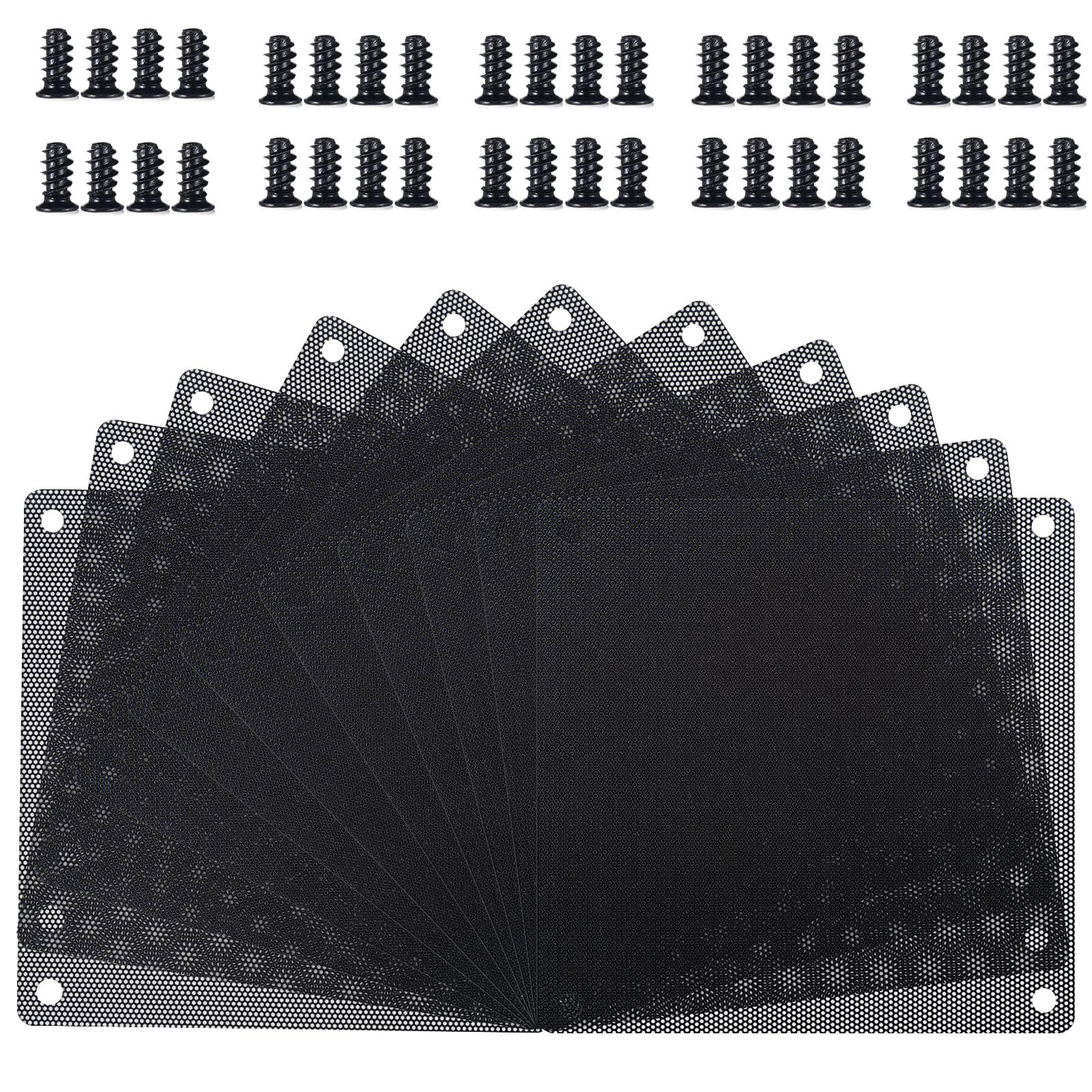 Photo 1 of EBOOT 120 mm PC Fan Filters Dust Filter Computer Fan Filter Cooler PVC Black Dustproof Case Cover Computer Mesh 10 Packs with 40 Pieces of Screws