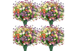 Ouddy Decor 24 Bundles Artificial Flowers for Outdoors, Faux Silk Flowers Fake Plants Artificial Greenery for Indoor Outside Garden Porch Window Hanging Planter Office Table Home Decor, Mixed Color