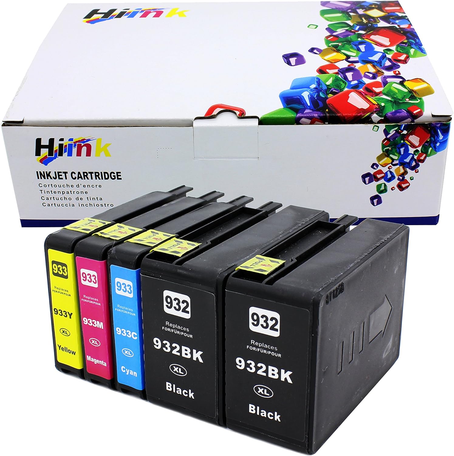 HIINK Compatible Ink Cartridge Replacement for HP 932 933 932XL 933XL Ink Cartridges Used in HP OfficeJet 6100 6600 6700 7110 7610 7612 7620 Printer(Black, Cyan, Magenta Yellow, 5-Pack)