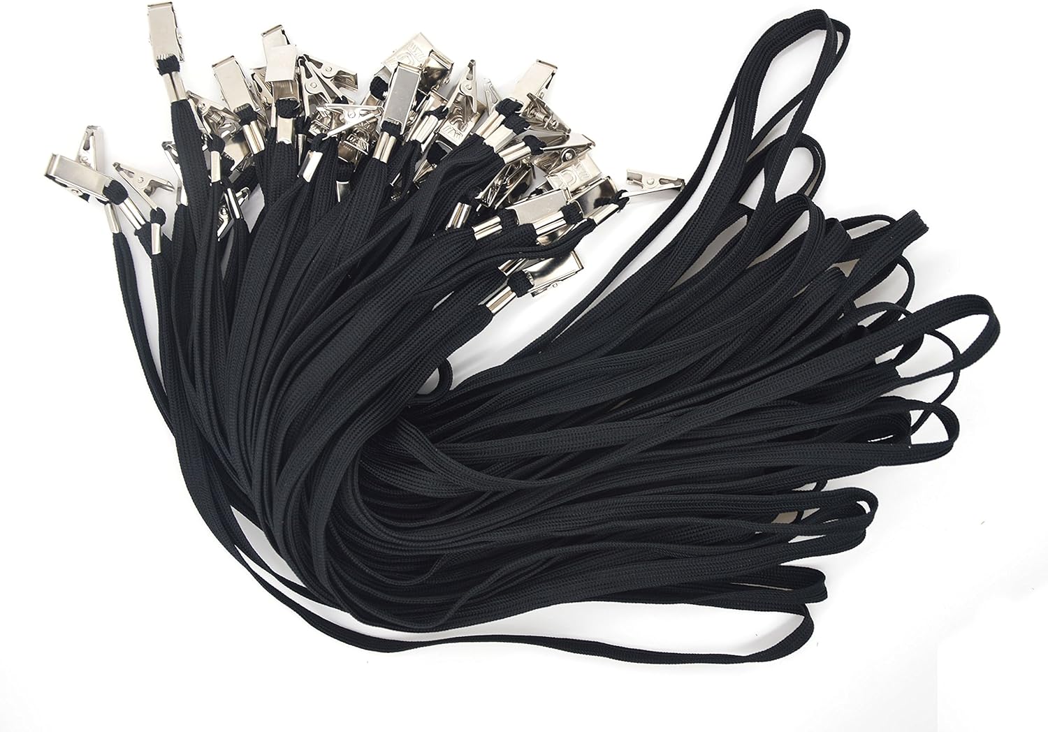 Bird Fiy® 50 Pcs Cotton Lanyard Bulldog Clip 32-inch Flat Braid Neck Lanyard for Id Cards/badges (Black)