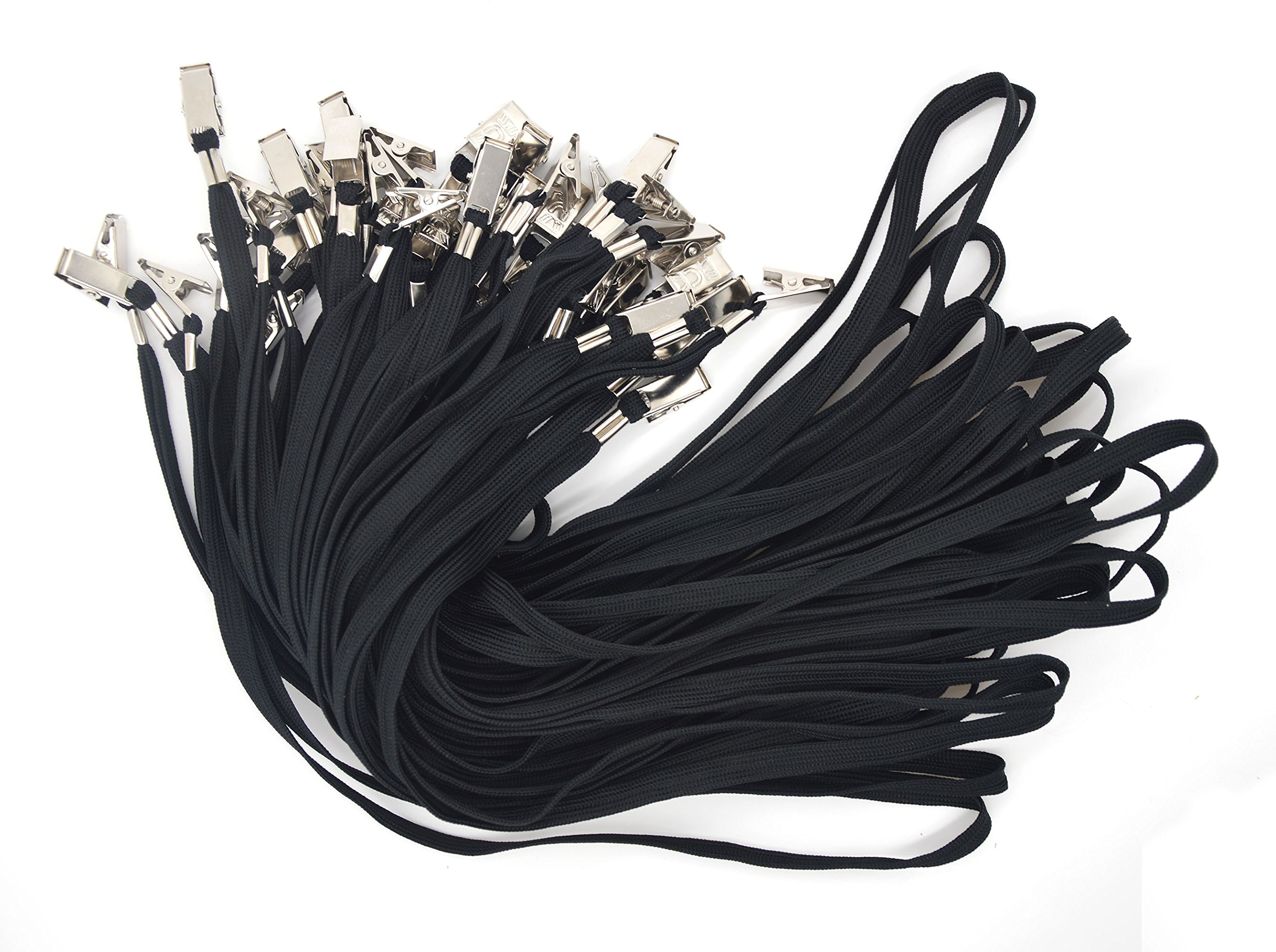 Bird Fiy® 50 Pcs Cotton Lanyard Bulldog Clip 32-inch Flat Braid Neck Lanyard for Id Cards/badges (Black)