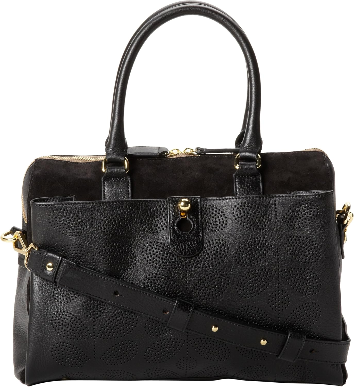 Orla Kiely Sixties Stem Punched Leather Ella Bag, Black Handbags