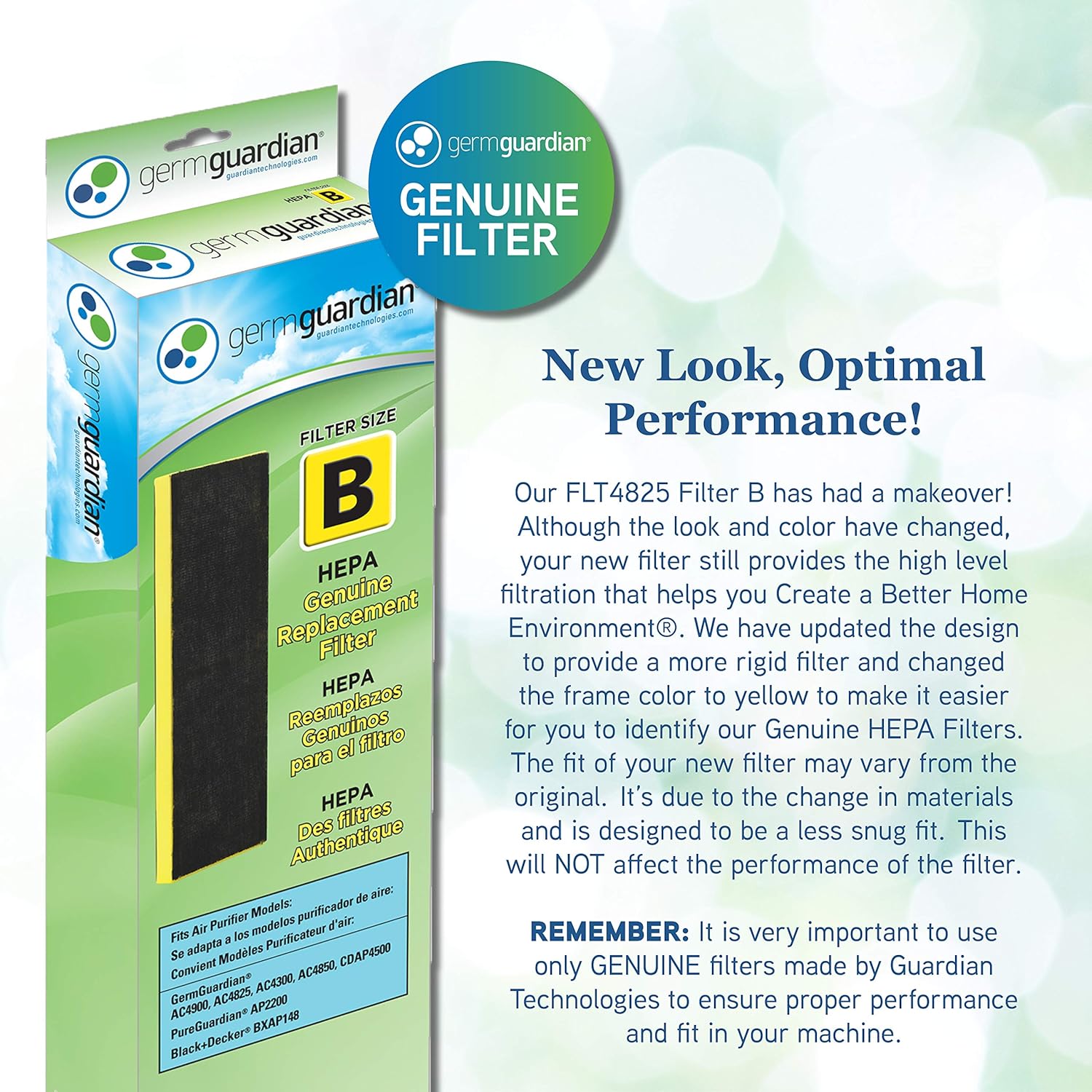 Germ Guardian FLT4825 HEPA GENUINE Air Purifier Replacement Filter B for GermGuardian AC4300BPTCA, AC4900CA, AC4825, AC4825DLX, AC4850PT, CDAP4500BCA, CDAP4500WCA and More, 1-Pack: Home & Kitchen