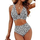 Blooming Jelly Women Embroidery Print High Waisted Bikini Sets V Neck Tummy Control Bathing Suit Two Piece Curvy Swimsuits