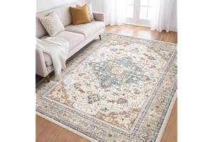 5x7 Area Rugs Living Room: Washable Boho Large Neutral Vintage Soft Rug Stain Resistant Farmhouse Non Slip Indoor Floor Carpe