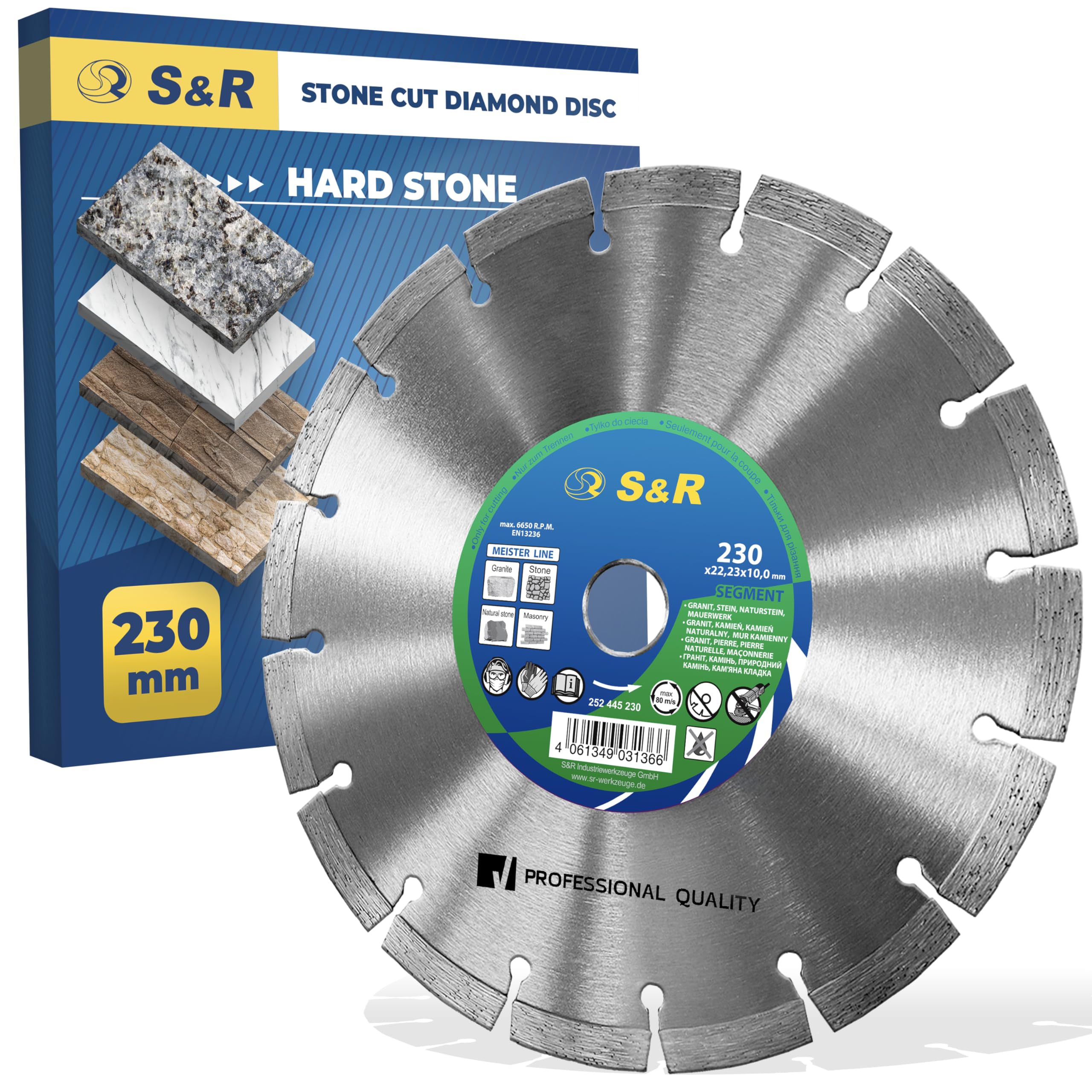 S&R Diamond Cutting Disc, 230 mm, for Stone, Marble, Granite, Masonry, High-performance, Dry-cut, Professional Quality
