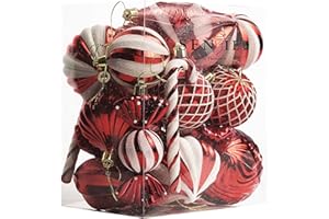 SENJIE Christmas Ball Ornaments Shatterproof Plastic Tree Ornaments 24 PCS Shaped Styles Xmas Tree Holiday Decor,Red