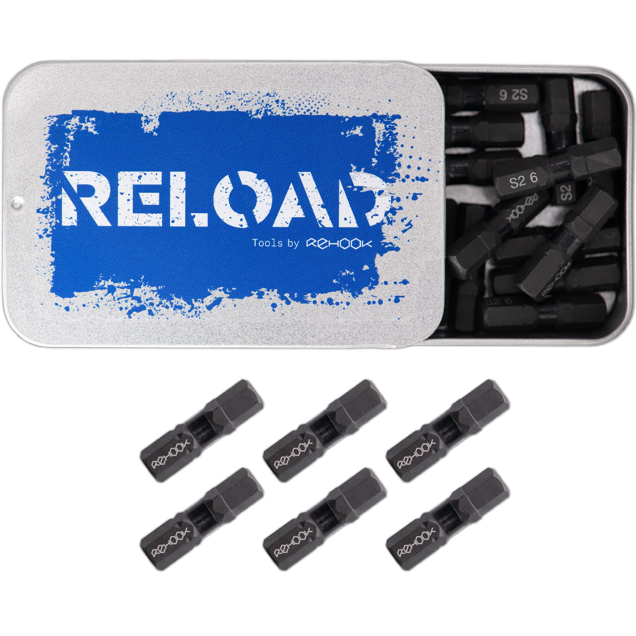 Rehook Reload H6 Hex 25mm Impact Screwdriver Bit Set, S2 Steel Drill Driver Bits with 1/4" Hex Shank, Heavy-Duty Allen Tool Bits for Impact Drivers and Power Tools