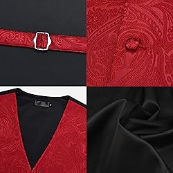 GUSLESON Red Mens Vest Tie and Bow Tie Set Formal