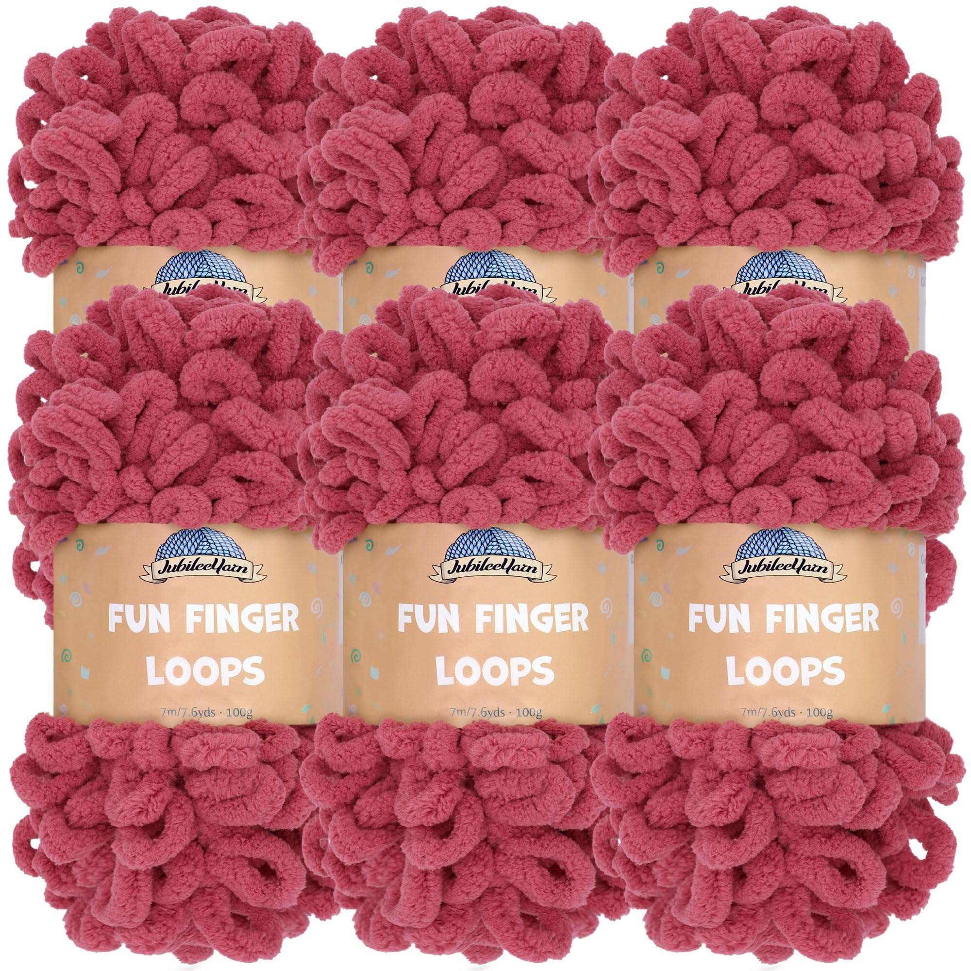 JubileeYarn Fun Finger Loops Yarn - Polyester Jumbo Weight Loop Yarn - 100g/Skein - Dusty Maroon - 6 Skeins — image 1