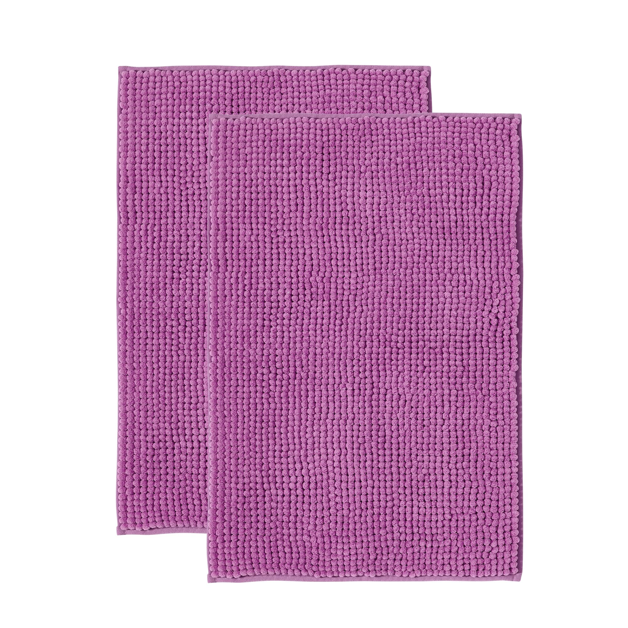 Decomira Non-Slip Chenille Bath Mat | Super absorbent and machine washable Bathroom Mat | For bathroom, shower, bathtub or as toilet mat | Purple - 50x80 cm (2pcs)