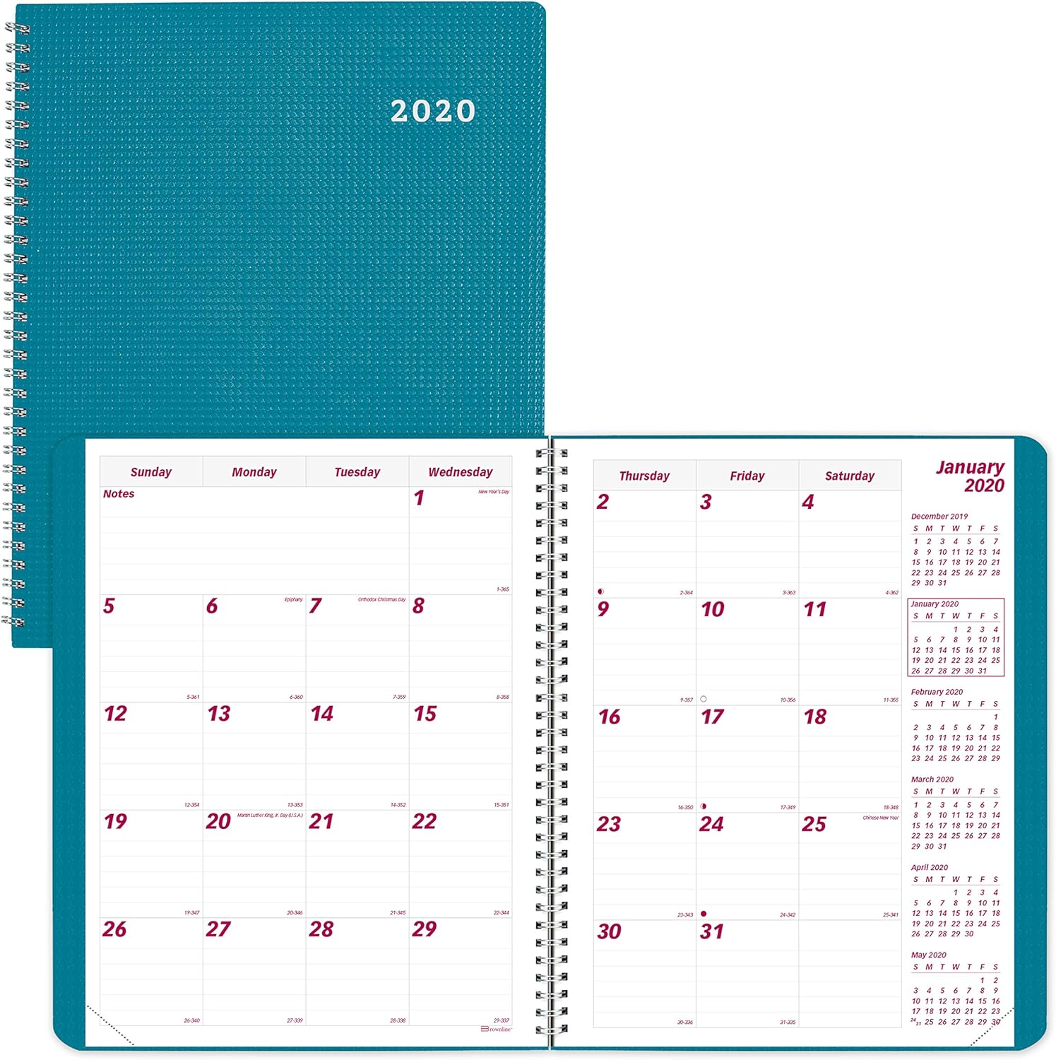 Brownline 2020 Duraflex Monthly Planner, 14 Months (Dec 2019-Jan 2021), Twin-Wire, Aqua, 11 x 8.5 Inches (CB1262V.AA-20)