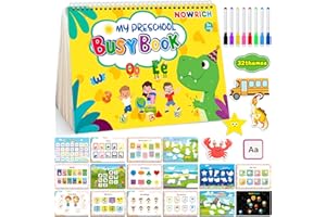 NOWRICH My Preschool Busy Book for Toddler 1-3 3-5, Preschool Learning Activities, Dinosaur Busy Board for Kids, Montessori Educational Toys Game for 3 4 Year Old, Easter Birthdays Gifts for Girls, Boys