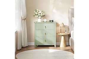 Garvee 28" Nightstand with 3 Storage Drawers, Wide Modern Bedside Table with Fluted Design & Gold-Tone Handles, Wood Chest fo