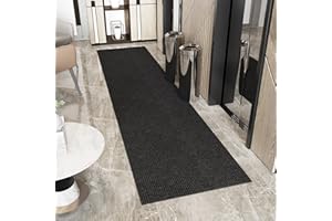 Ottomanson Solid Design Non-Slip Rubberback 3x12 Indoor/Outdoor Runner Rug for Hallway, Kitchen, Living Room, Garage, Patio, 2'7" x 12', Black