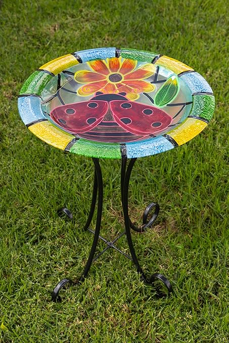 Amazon Com Alpine Glow In The Dark Glass Ladybug Birdbath 18
