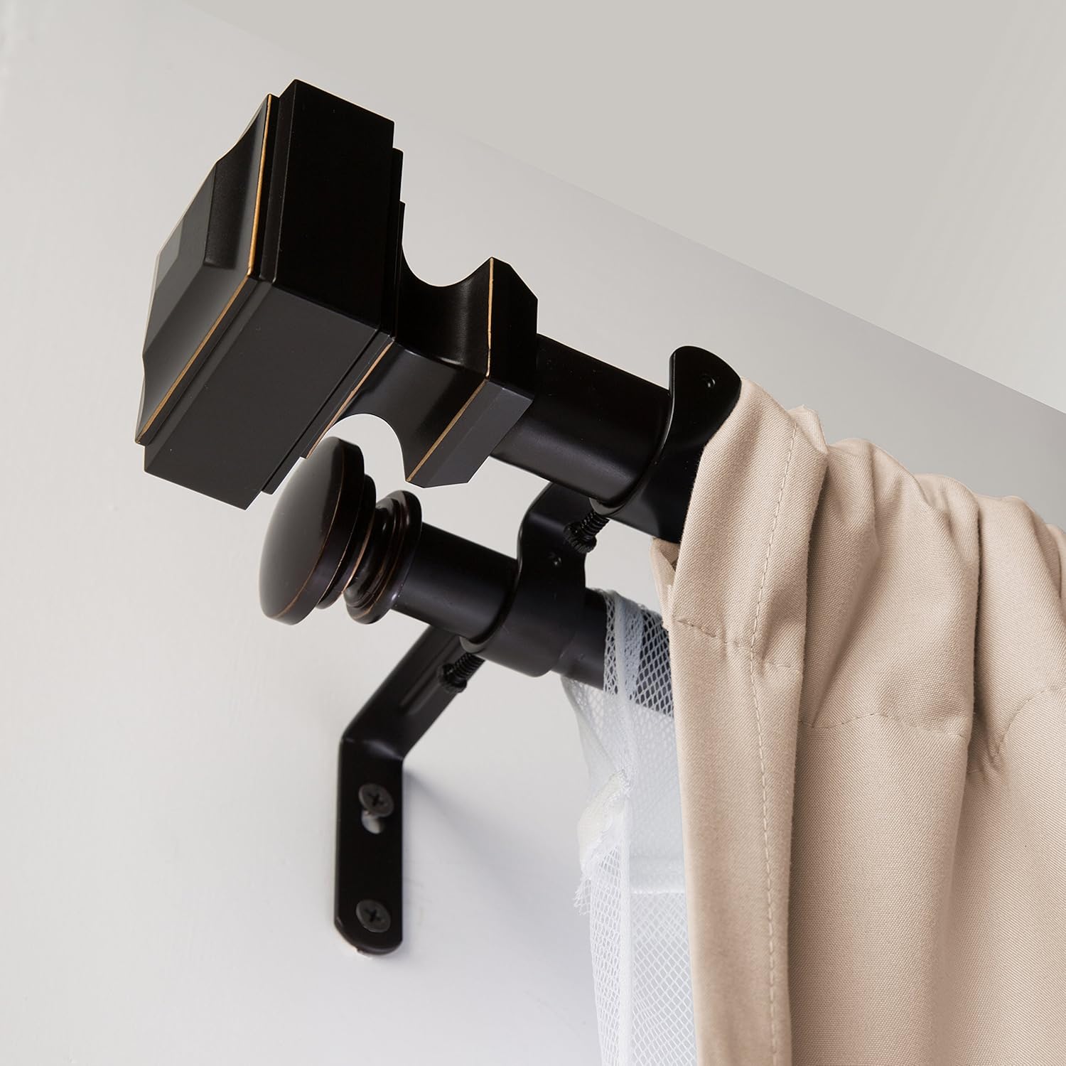  Basics 1" Double Curtain Rod with Square Finials - 72" to 144", Dark Bronze (Espresso): Home & Kitchen