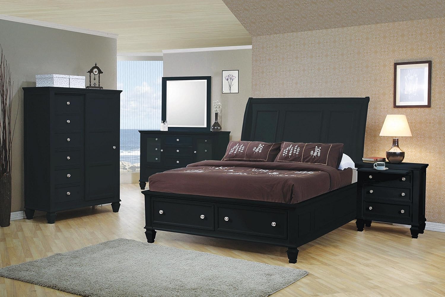 Amazon Com Sandy Beach Black Queen Five Piece Bedroom Set