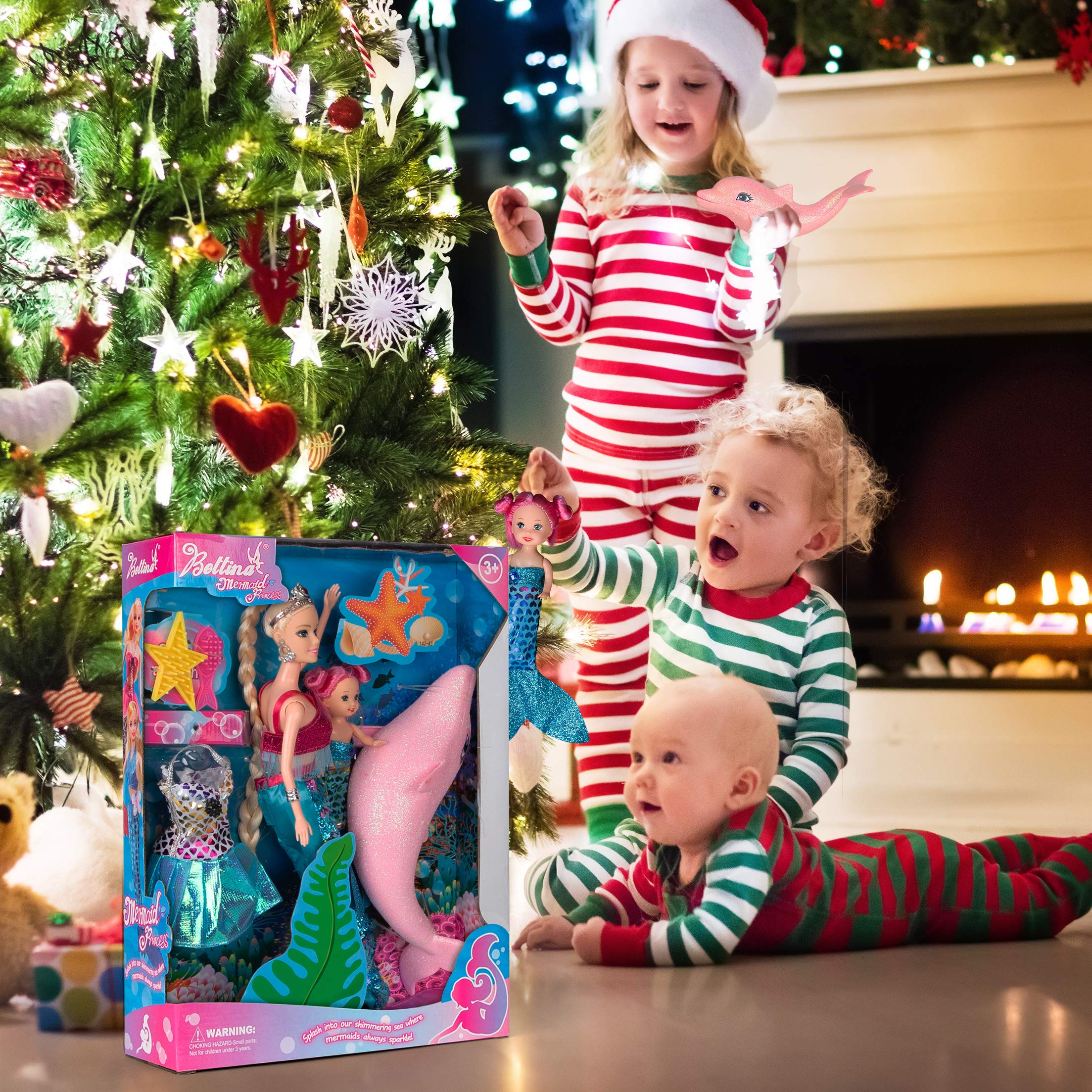 Princess Doll with Little Mermaid & Pink Dolphin Playset, Blonde Hair Dolls Toys with Accessories, Gift for 3 to 7 Year Old Girls