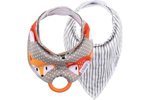 Dr. Brown’s Bandana Bib with Snap-on Teether, 2 Pack, Fox/Stripes