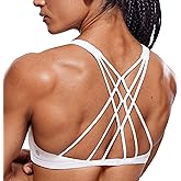 CRZ YOGA Womens Naked Feeling Criss Cross Sports Bra - Strappy Back Padded Medium Support Wireless Gym Cami Workout Yoga