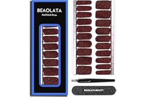 Beaolata Nail Polish Strips Long Lasting, 20Pcs Wraps, Easy Apply& Remove Salon Quality Gel Nail Stickers (Festive Glam Brown)