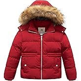 CREATMO US Girl's Kids Metallic Shiny Jacket with Detachable Fur Collar Warmth Winter Outerwear