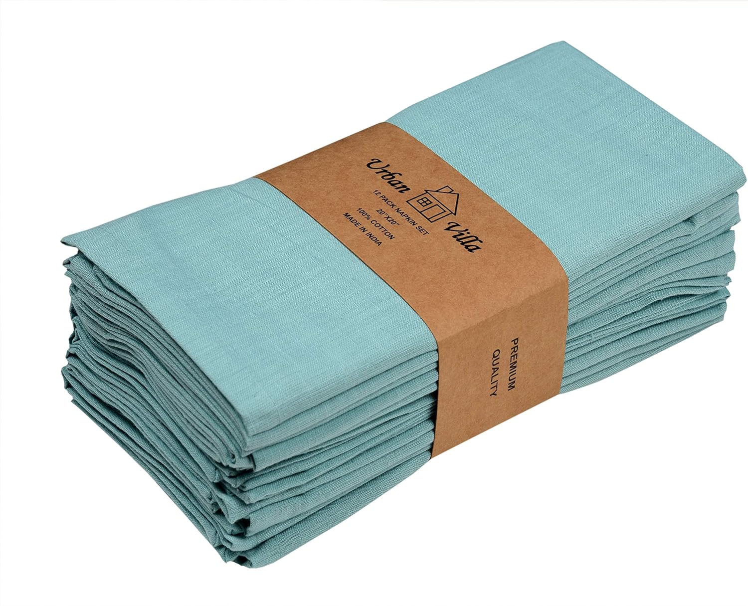 Urban Villa Solid Slub Aqua Color Dinner Napkins Everyday Use Premium Quality 100% Cotton Set of 12 Size 20X20 Inch Over sized Cloth Napkins with Mitered Corners Ultra Soft Durable Hotel Quality: Kitchen & Dining