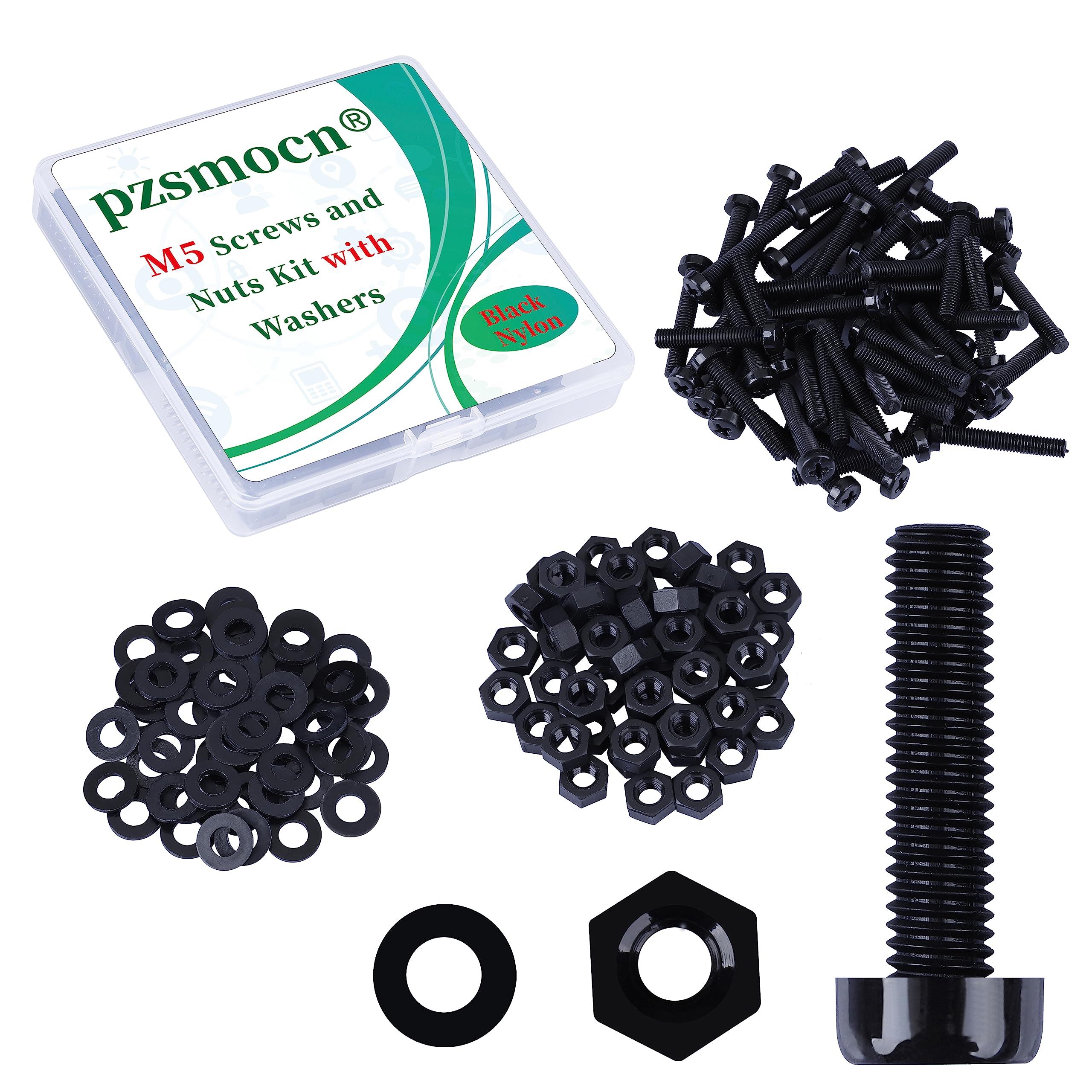 Pzsmocn 150 Pieces/50 Sets M5*30 mm Plastic Black