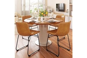REONEY Dining Chairs Set of 4, PU Leather Armless Dinner Chairs with Backrest, 18" Modern Kitchen Dining Room Chair with Metal Legs for Home (Brown)