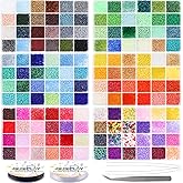 JOJOPLAY Glass Seed Beads Kit 3mm Small Waist Beads 8/0 with Elastic String Tweezers for Jewelry Necklace Bracelets Earring Making (144 Colors)