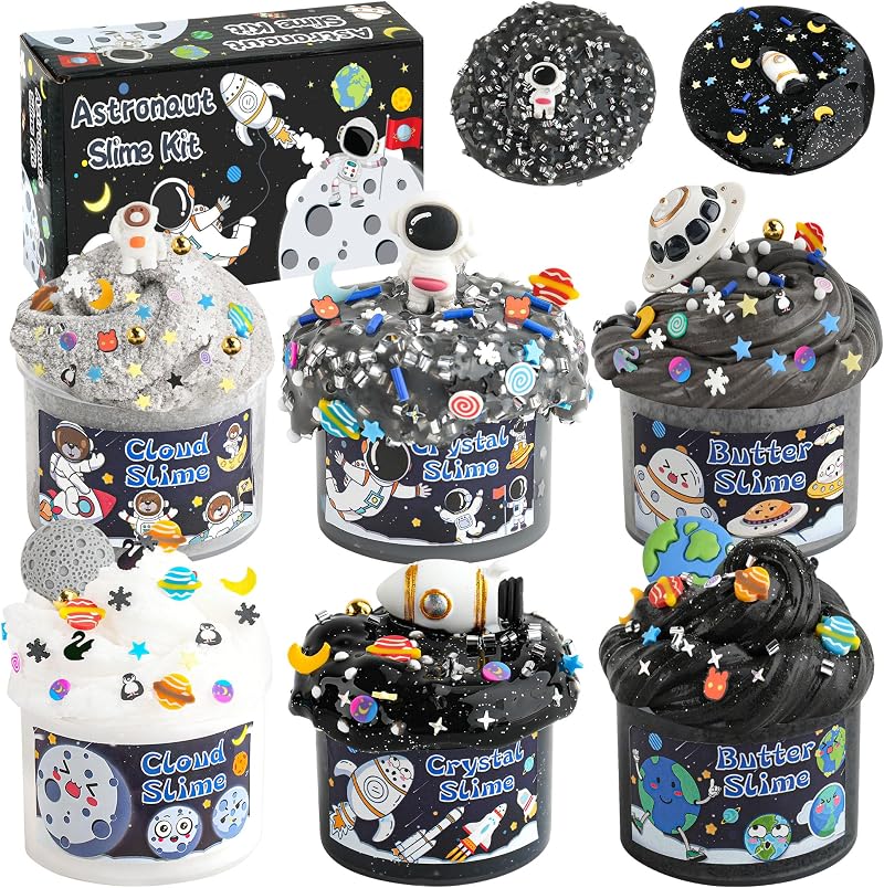 LAWOHO Galaxy Slime Kit 6 Pack Cloud Clear Butter Slime Kids Space Add-ins 360ml