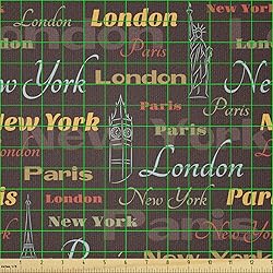 Ambesonne City Fabric by The Yard, Famous Places of