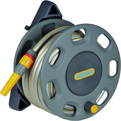 Hozelock Wall Mounted Hose Reel 15m Hose with Nozzle Fittings 30m Capacity