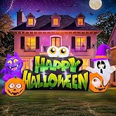 BLOWOUT FUN 10FT Halloween Inflatable Ghost Pumpkin Eyeballs Cat Banner | Build-in Lights Holiday Blow Up Yard Decoration for Halloween Party Indoor OutdoorGarden Yard Lawn Decor