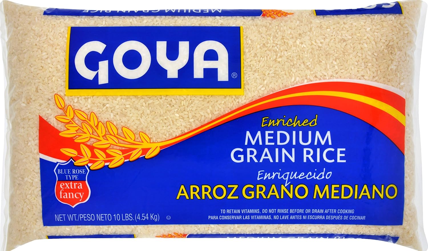 Goya Rice - medium grain enriched - Extra fancy medium grain Rice enriched with iron (ferrous orthophosphate), niacin, thiamine (041331026055)