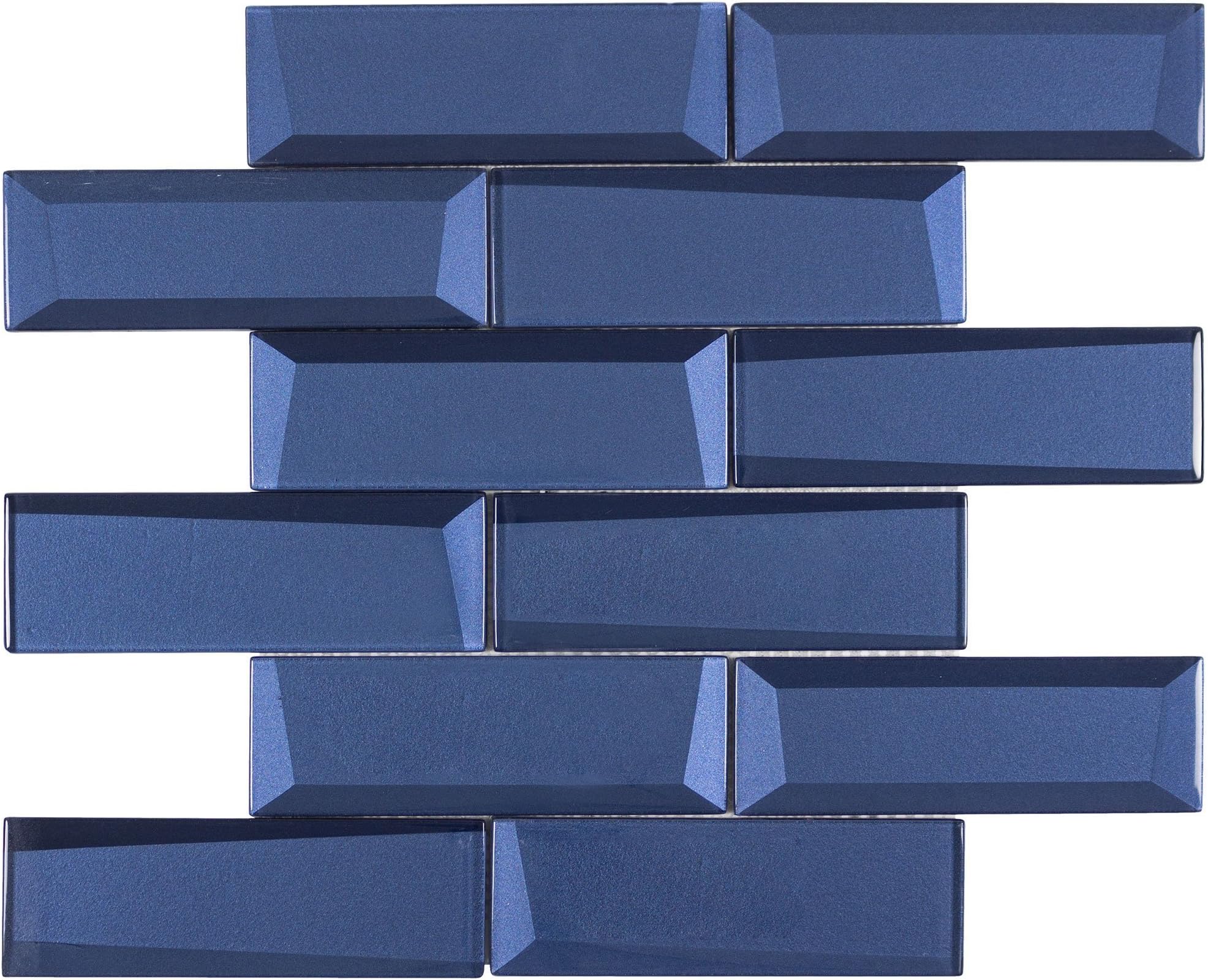 Modern 2X6 Faceted Beveled Subway Blue Glossy Metallic Glass Mosaic Tile Kitchen Backsplash Bathroom MTO0156