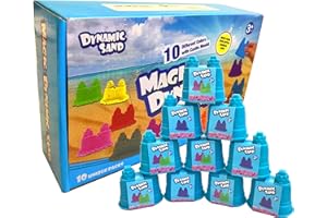 MAXFLO Dynamic Play Sand Art [10 Pack] Arts and Crafts for Kids | Multi Color Combo Kit Play Sand with Castle Molds Containers | Stress Relief Toys for Kids and Adults | Party Favors