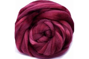LIVING DREAMS YARN Wool Roving Hand Dyed. Super Soft BFL Combed Top Pre-Drafted for Easy Hand Spinning. Artisanal Craft Fiber Ideal for Felting, Weaving, Wall Hangings and Embellishments. 1 Ounce. Wine Red