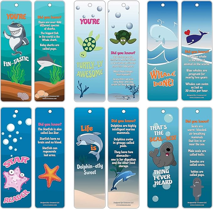 Creanoso Fun Learning Facts Under The Sea Bookmarks (30-Pack) – Six Sea ...