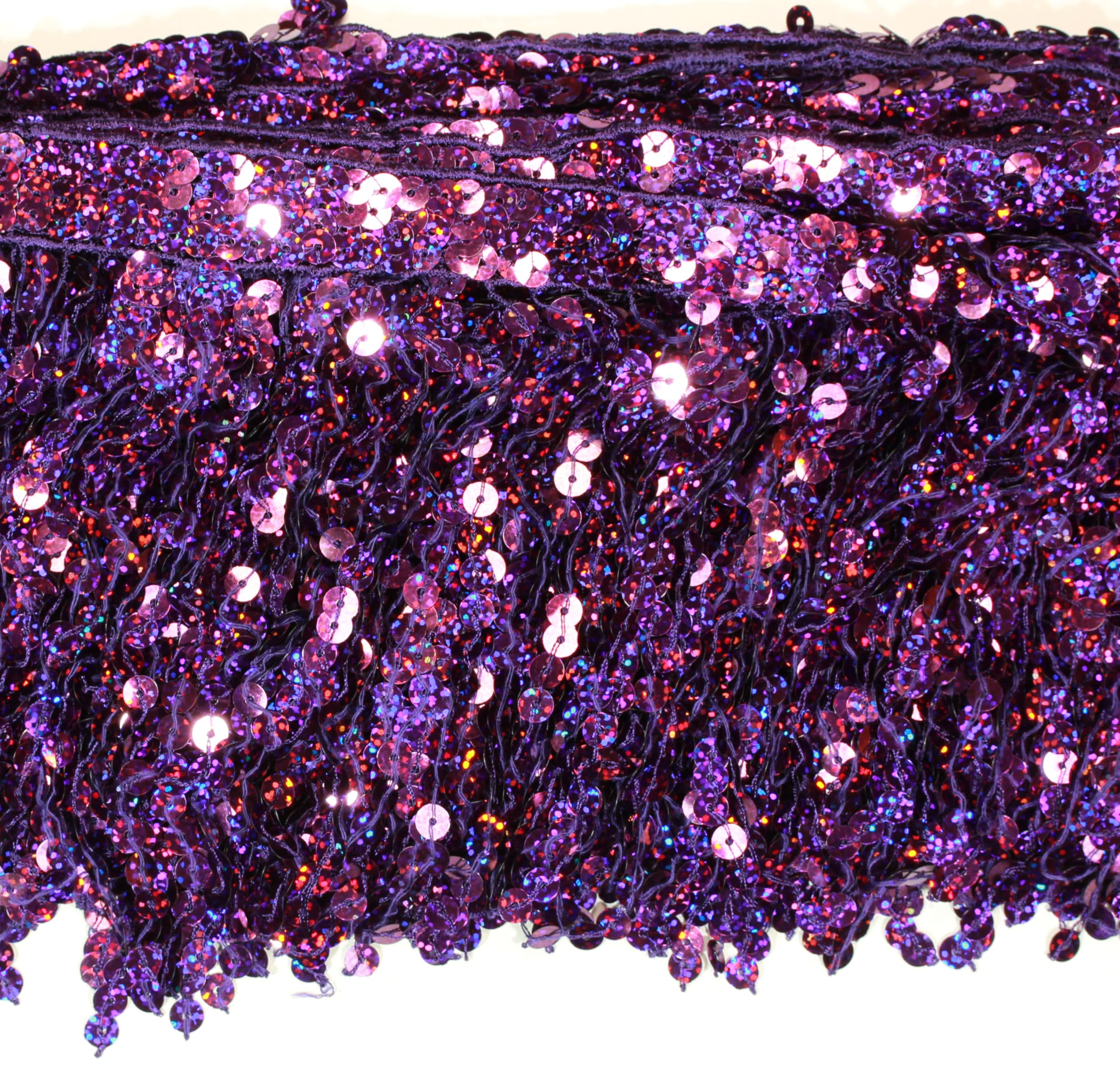 3 Meters Sequin Tassel Trim 15 cm 6" Luxury Fringe Fringing #1 (Purple AB)