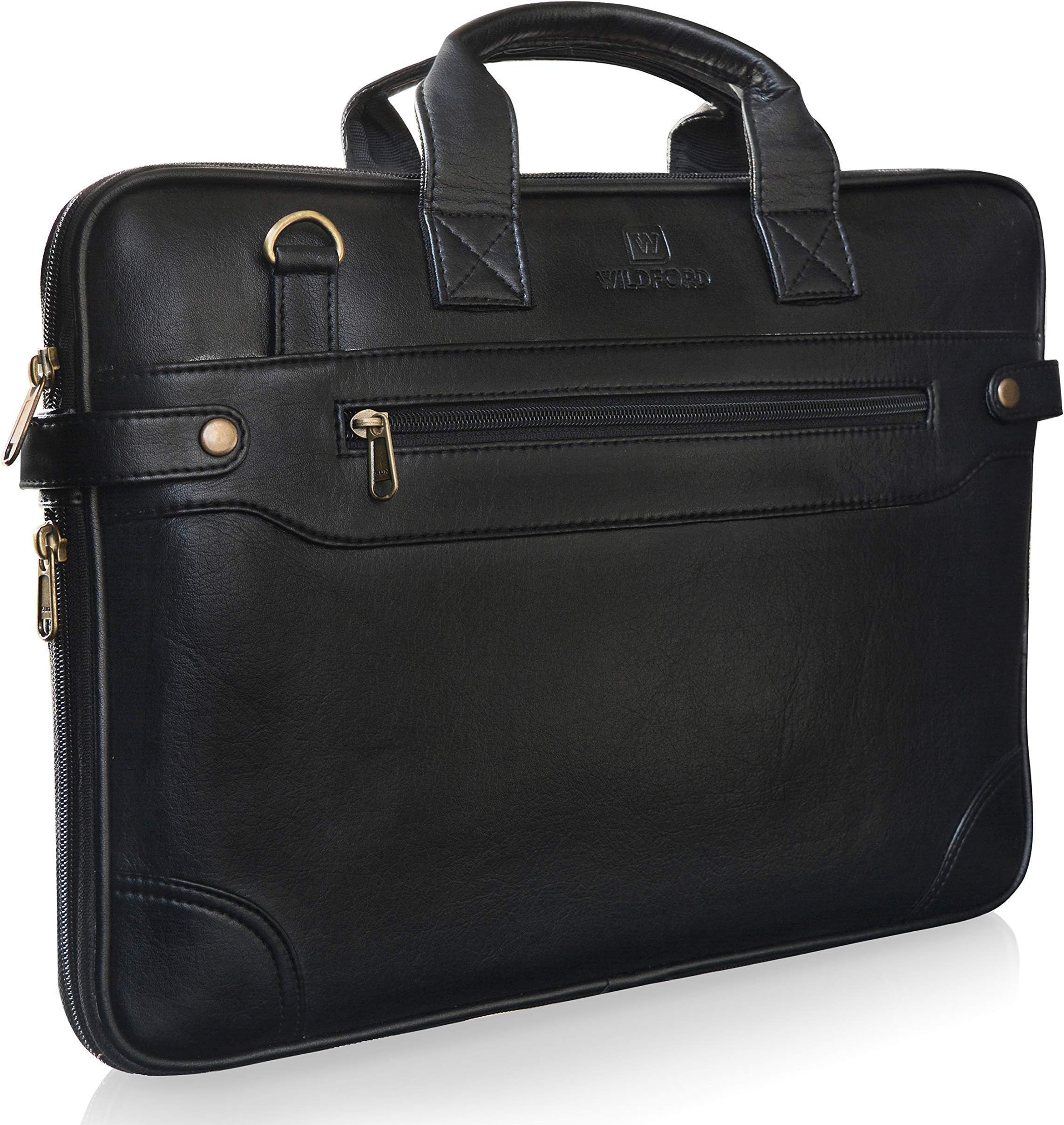 WILDFORD Slim Bag, 15.6 inch Laptop Bag, Black Leatherite, High Grade Material, Laptop/Tablet Compartment Inside. Handmade Bag