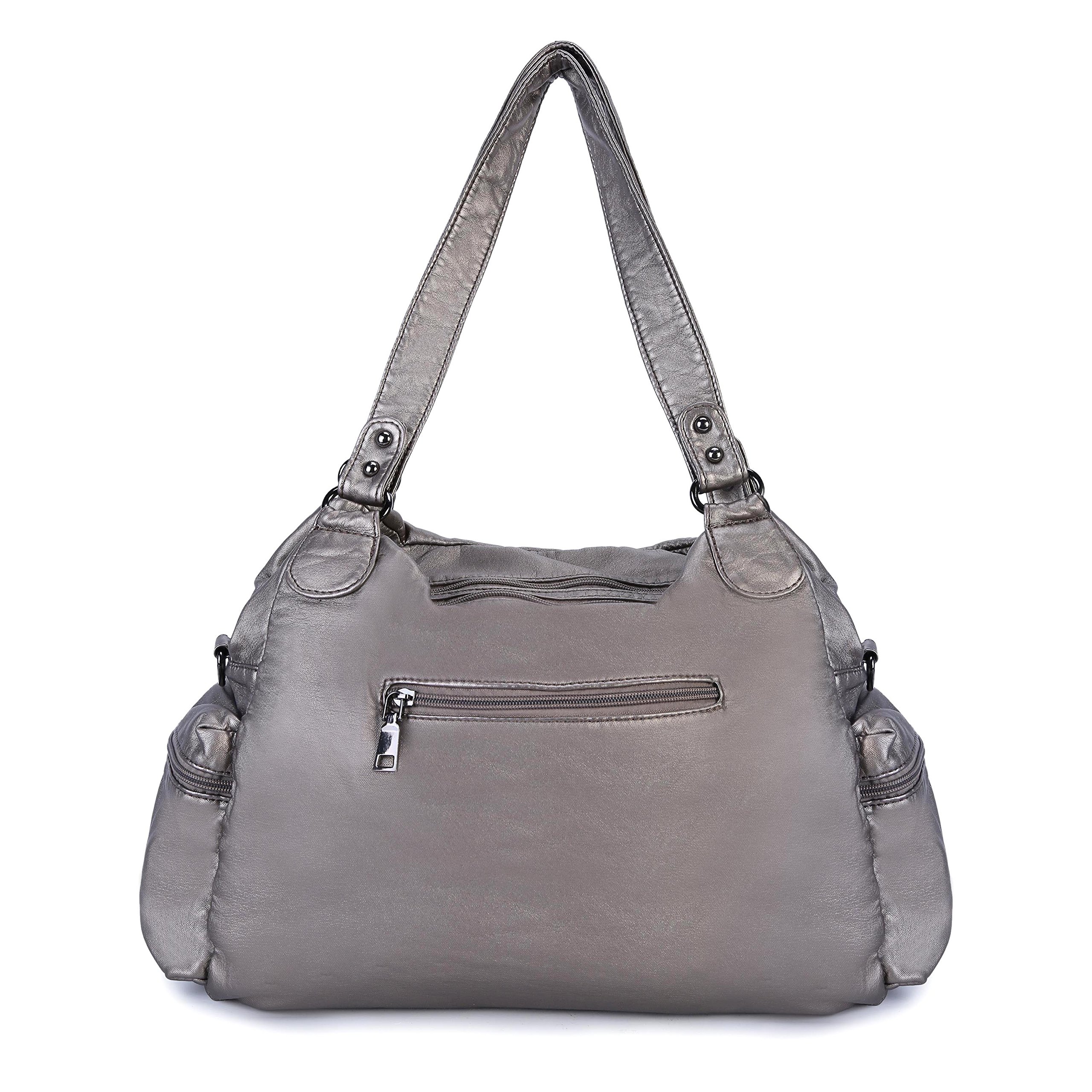 Women Handbag Soft Leather Purse Large Capacity Tote Bag Crossbody Shoulder Bag for Ladies (#SILVER)