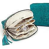 LOTOFUN Jewelry Organizer Case for Travel: 5-Layer Velvet Zipper Pouch Bag for Bangles Link Bracelets Storage Protect from Tangle Scratch (Peacock Blue)