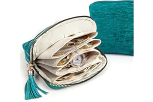 LOTOFUN Jewelry Organizer Case for Travel: 5-Layer Velvet Zipper Pouch Bag for Bangles Link Bracelets Storage Protect from Tangle Scratch (Peacock Blue)