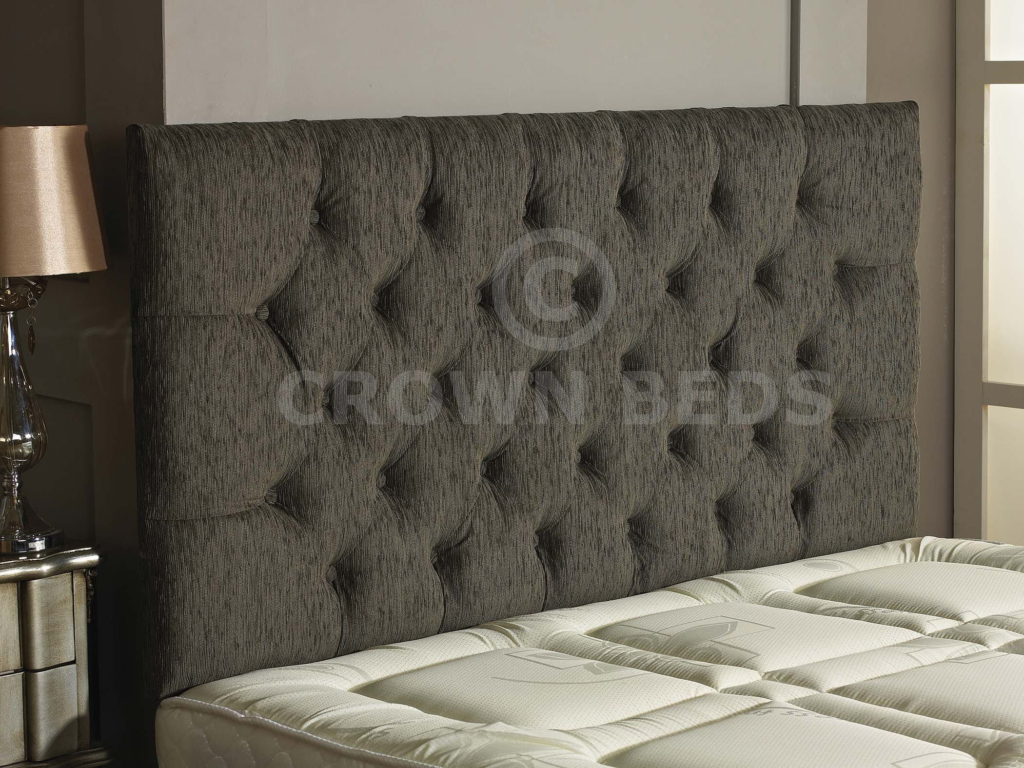 CROWNBEDSUK CHESTERFIELD DIAMANTE BUTTON HEADBOARD IN 2ft5,3ft,4ft,4ft6,5ft,6ft !!!!NEW!!!! (CHARCOAL, 3FT (SINGLE) PLAIN BUTTON)